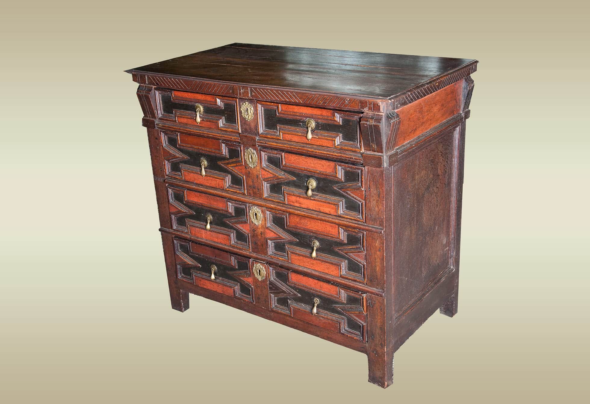 Charles II painted chest of drawers