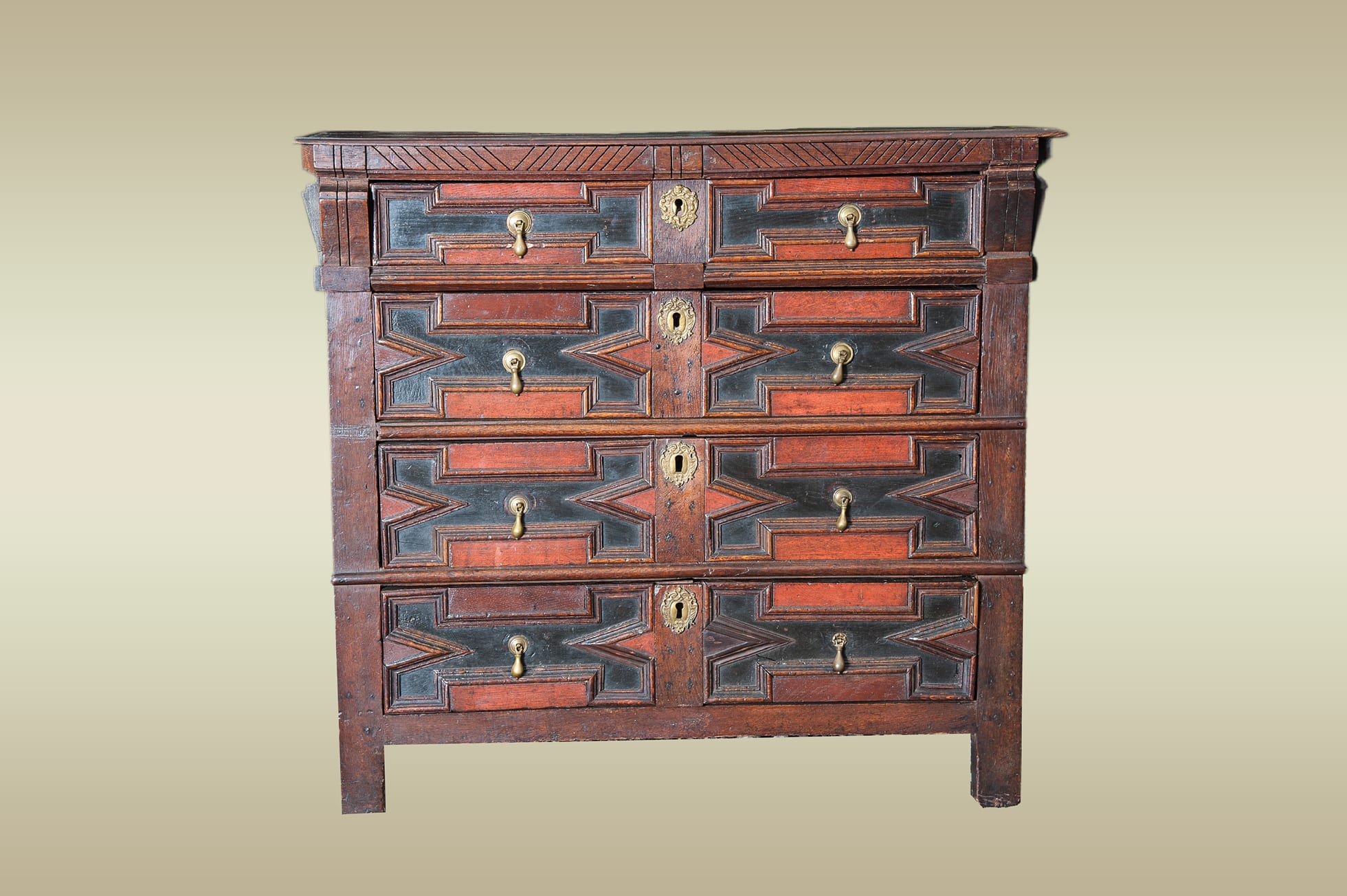 Charles II painted chest of drawers