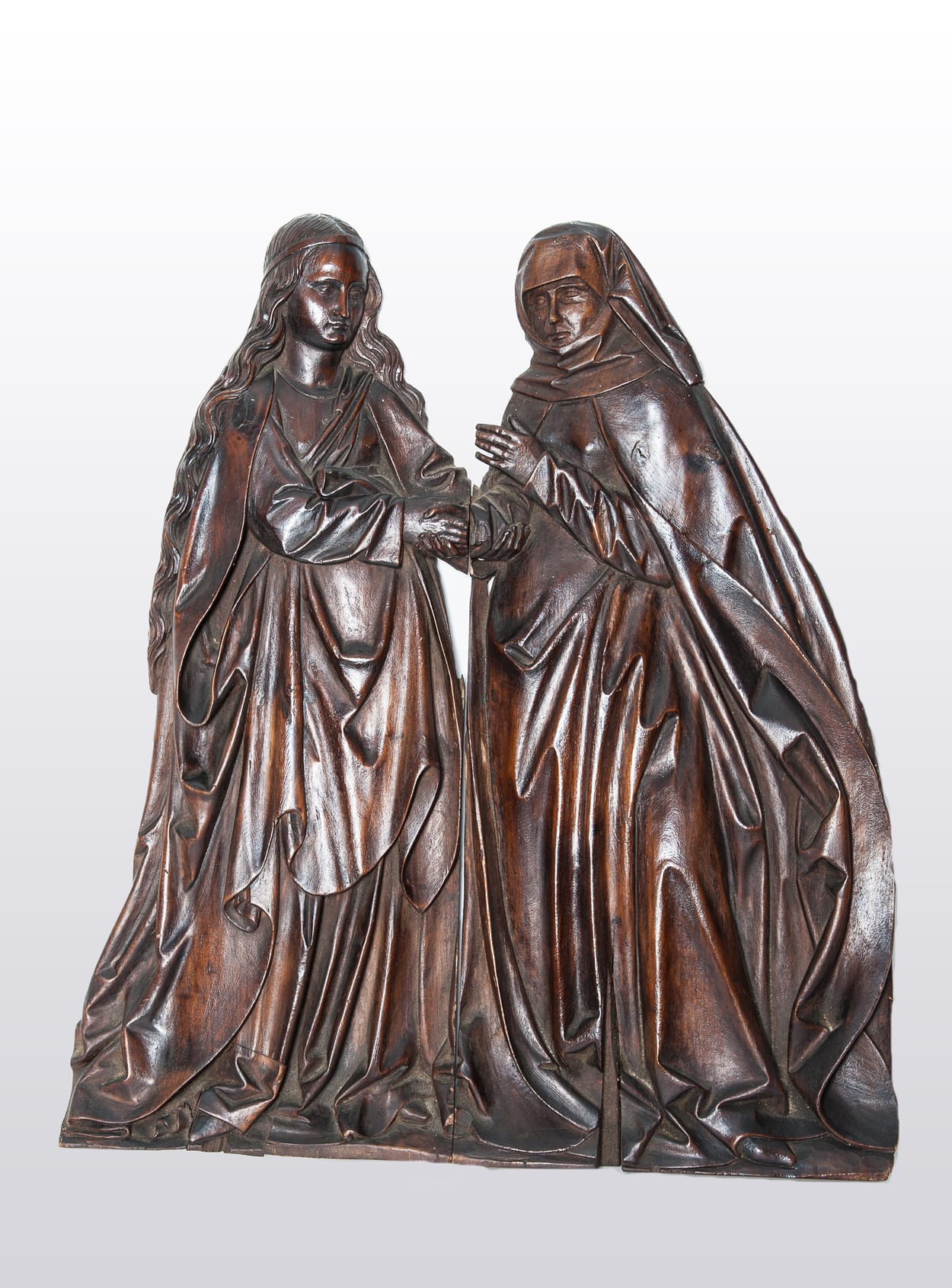 Gothic walnut sculpture of the Visitation