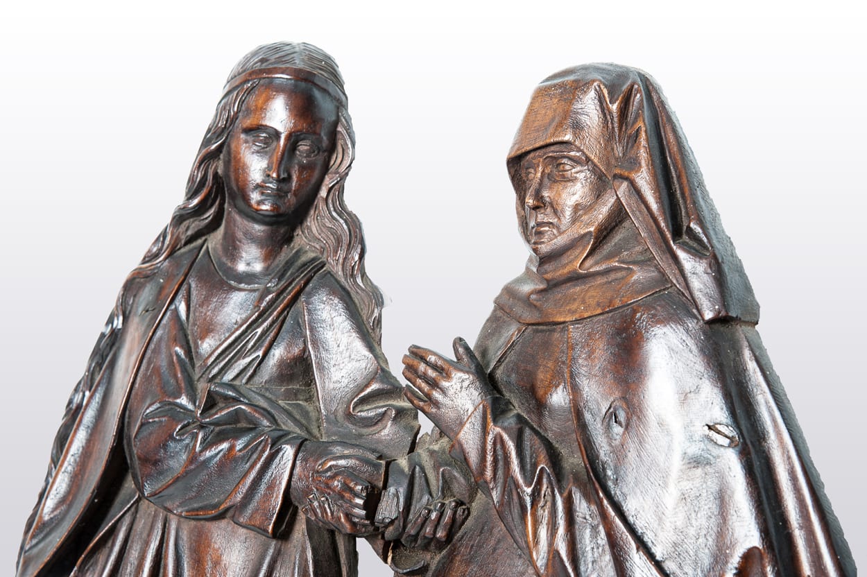 Gothic walnut sculpture of the Visitation