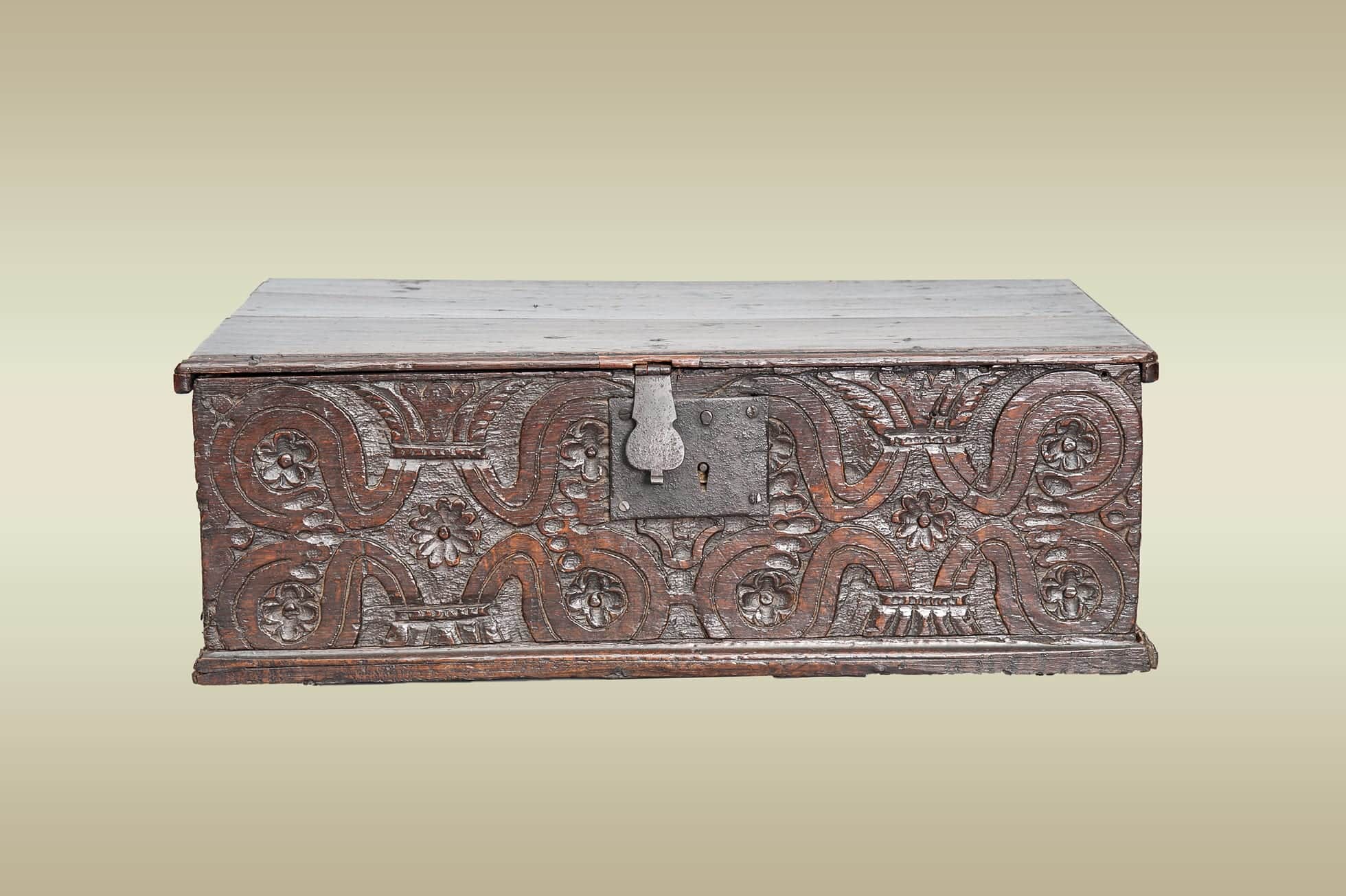 Early 17th century oak carved box
