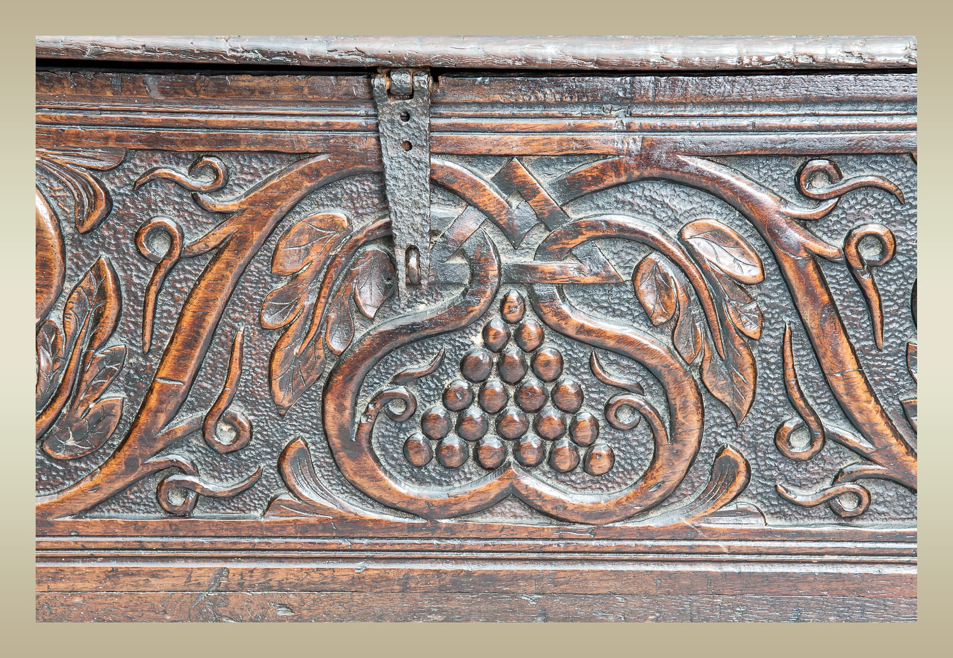 James I carved boarded chest