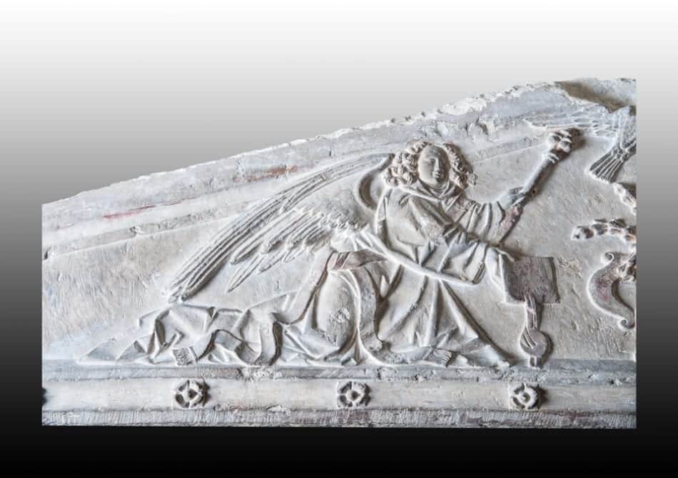 Gothic limestone carving of The Annunciation