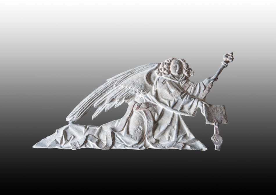 Gothic limestone carving of The Annunciation