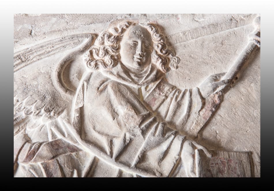 Gothic limestone carving of The Annunciation