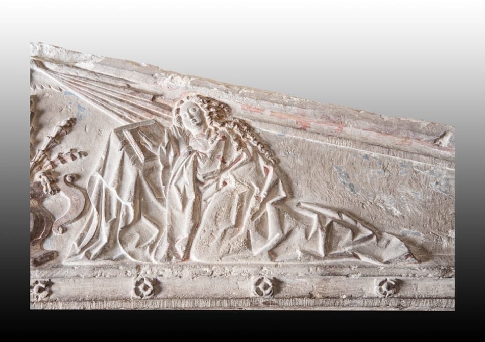 Gothic limestone carving of The Annunciation