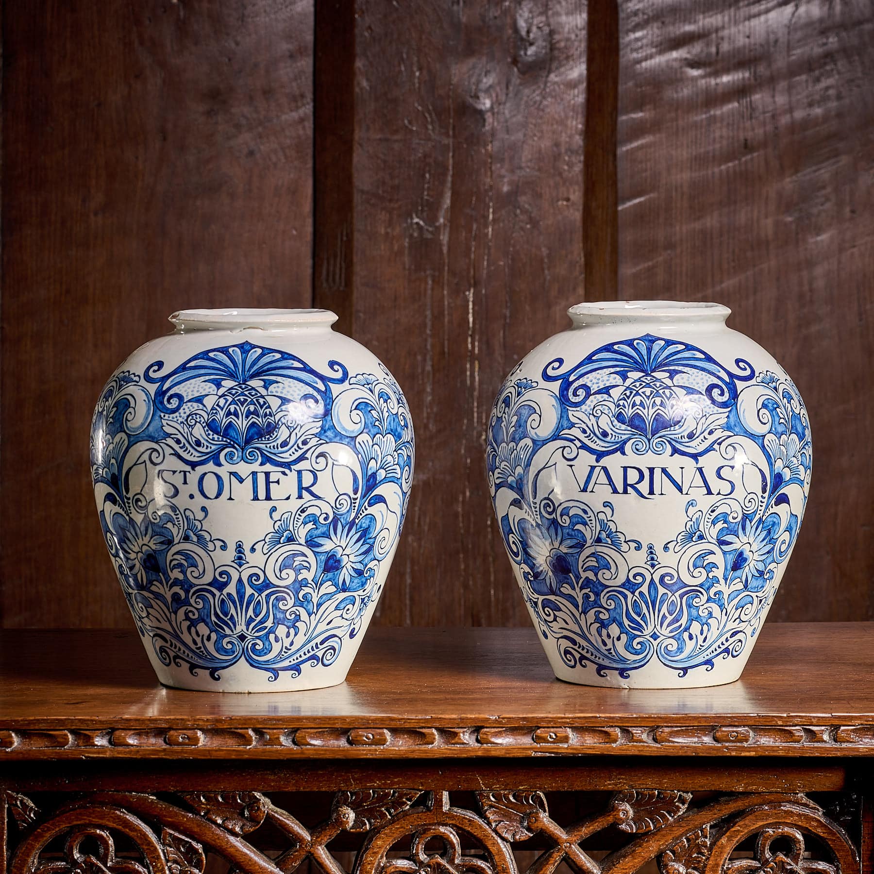 Pair of Dutch Delftware Tobacco Jars