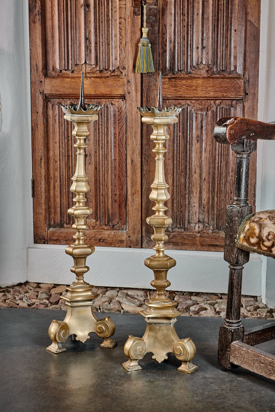 17th century pair of pricket candlesticks
