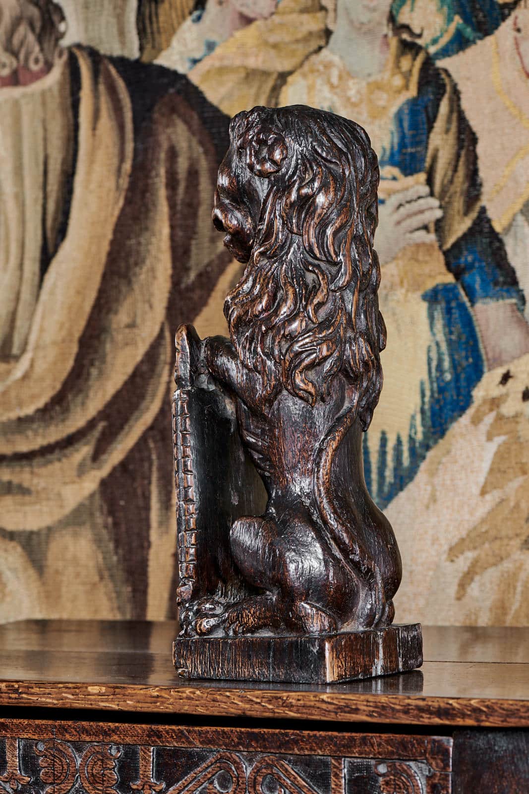 James I oak heraldic newel finial