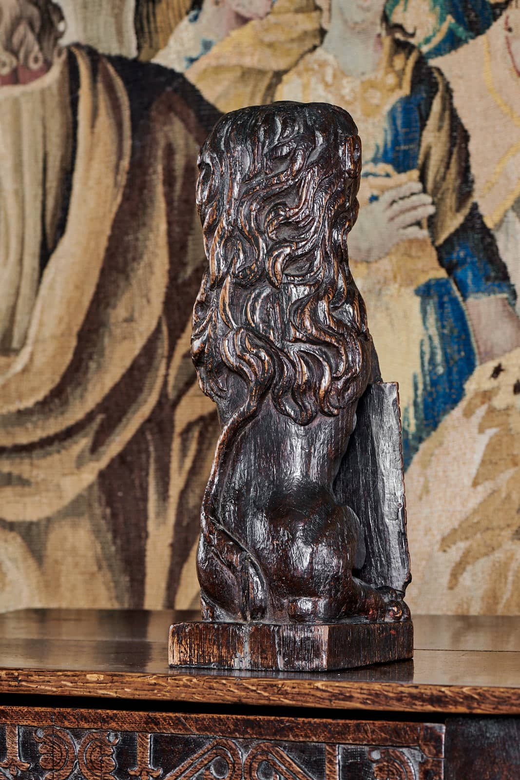 James I oak heraldic newel finial