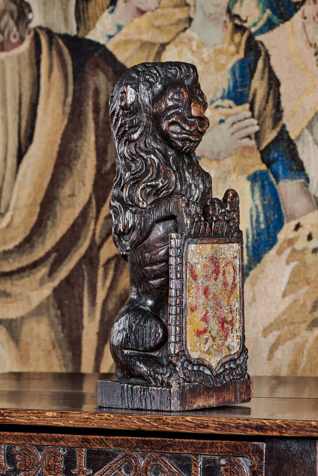 James I oak heraldic newel finial