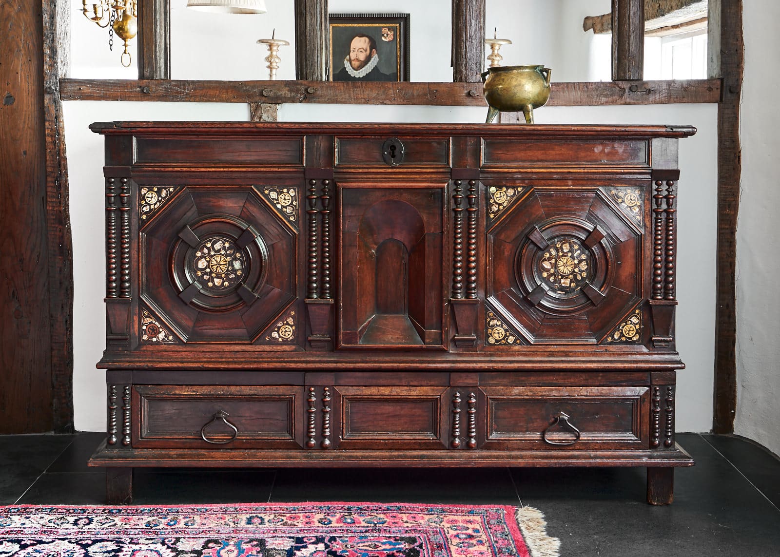 Charles II inlaid oak chest