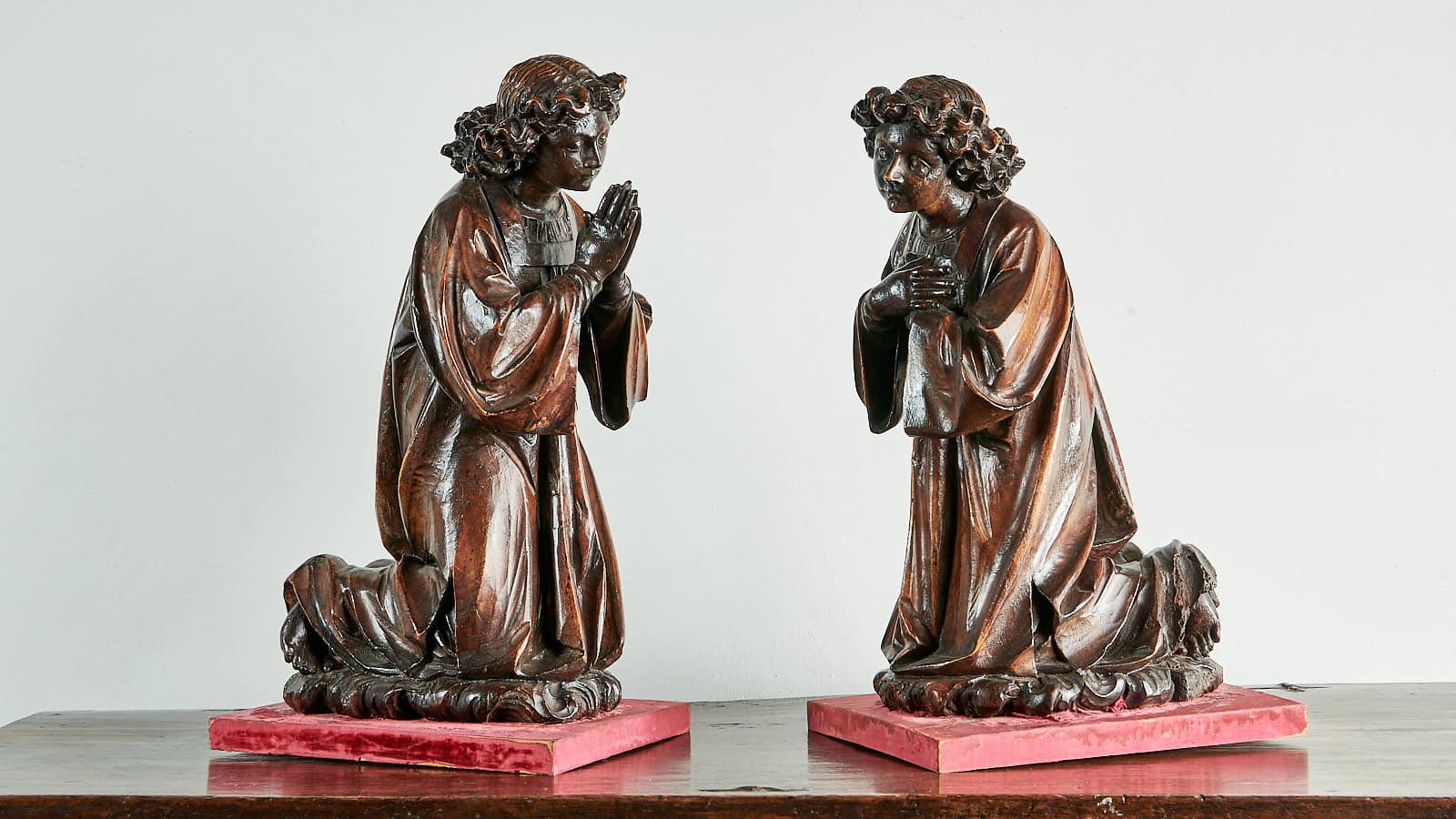 Pair of Gothic carved praying angels
