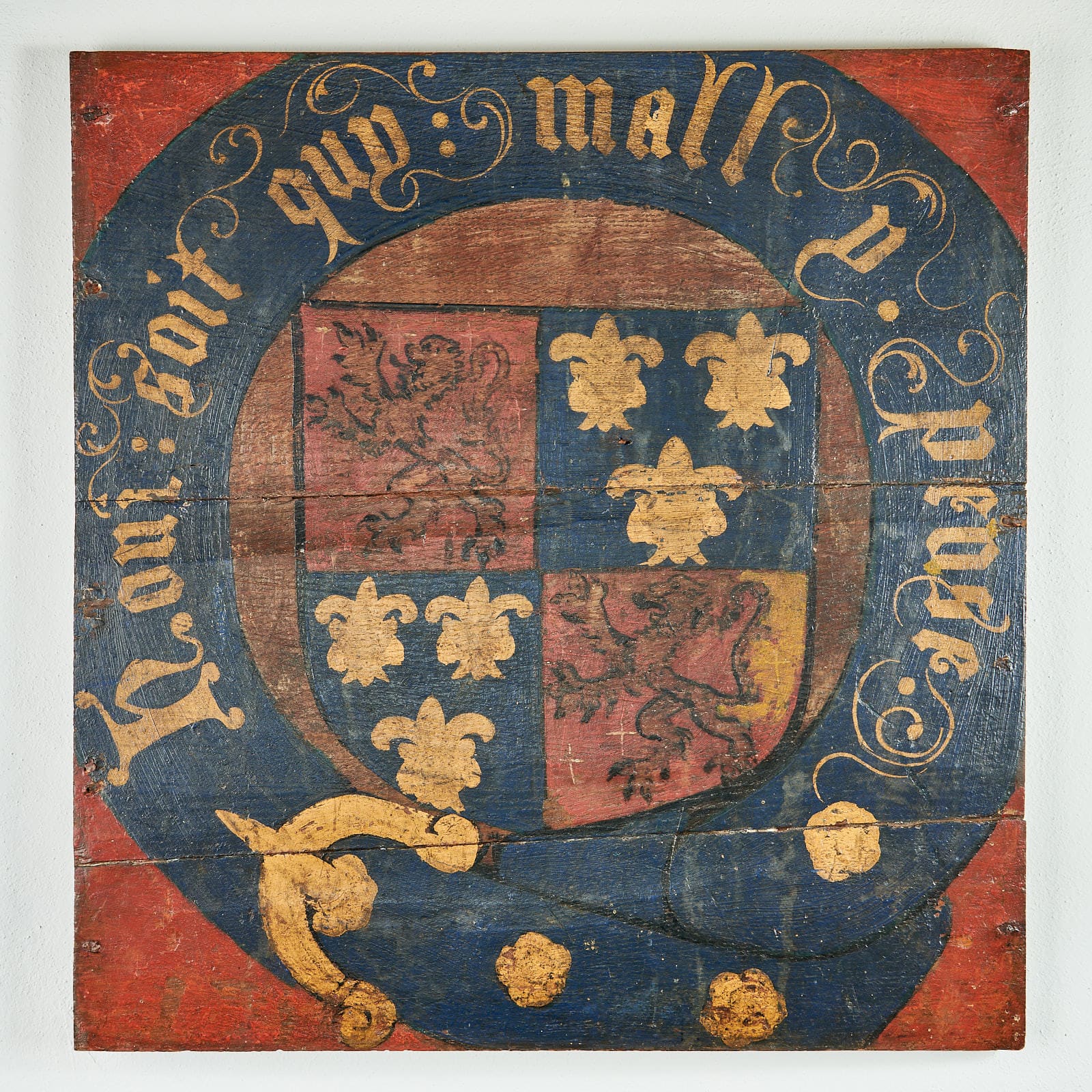 Painted Heraldic Panel with the Royal Arms of England within the Garter