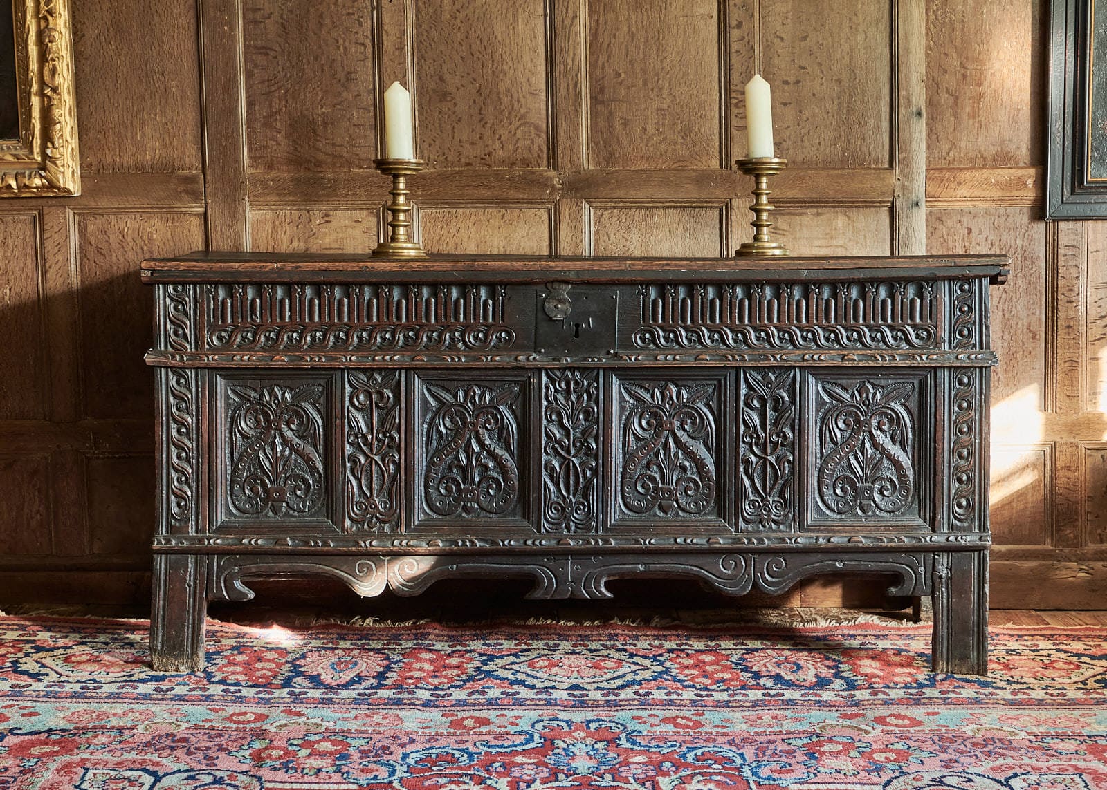 Elizabeth I oak carved chest