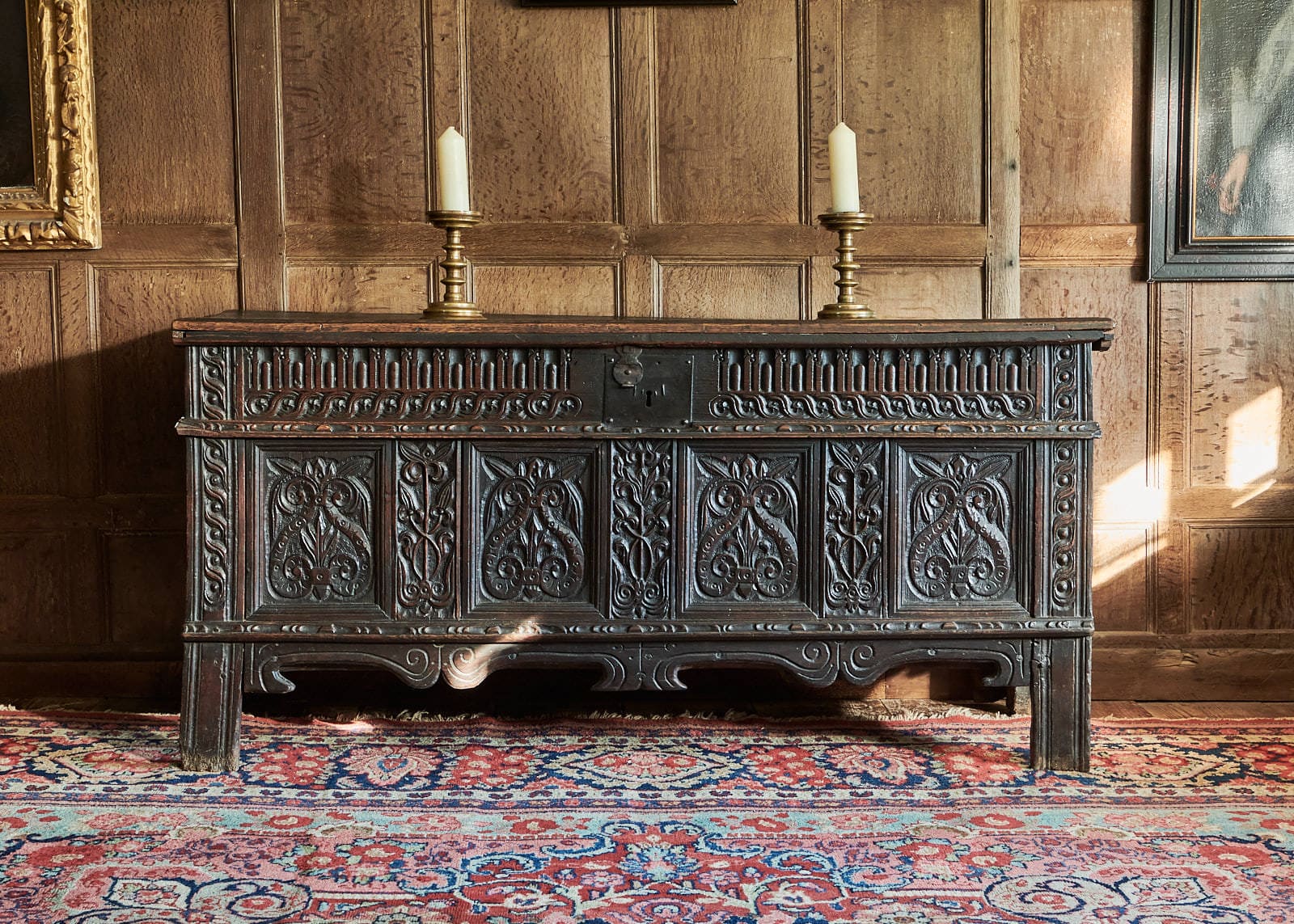 Elizabeth I oak carved chest