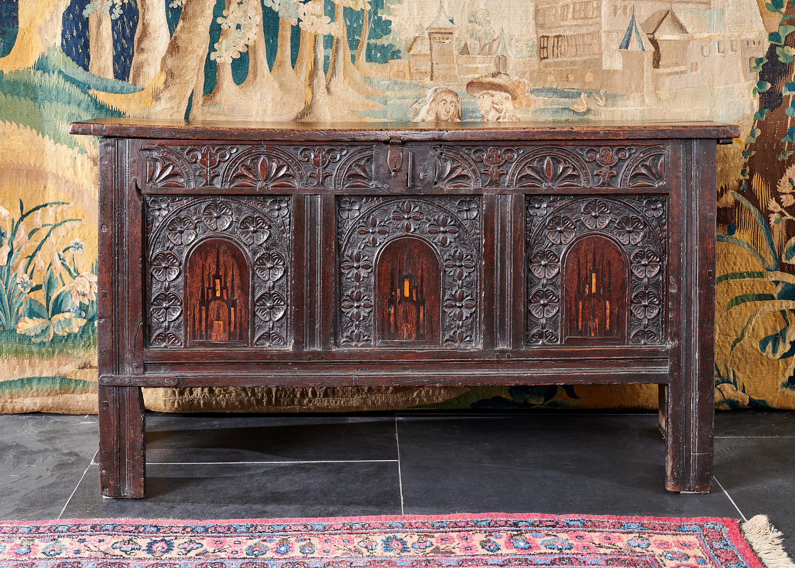 James I oak carved chest