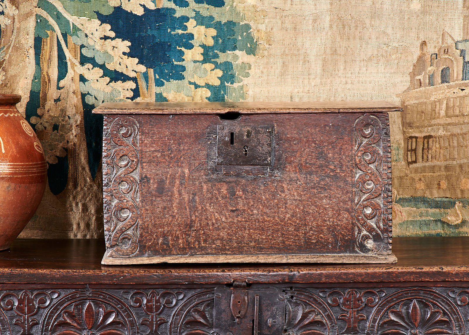 Charles II oak carved box