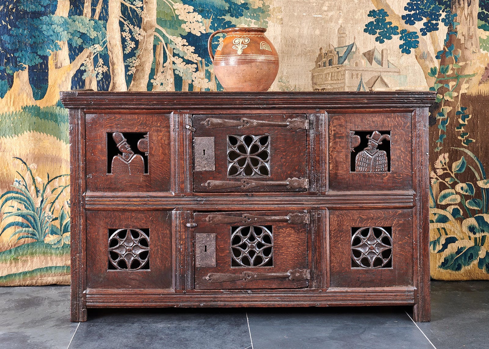 Henry VIII oak carved food cupboard