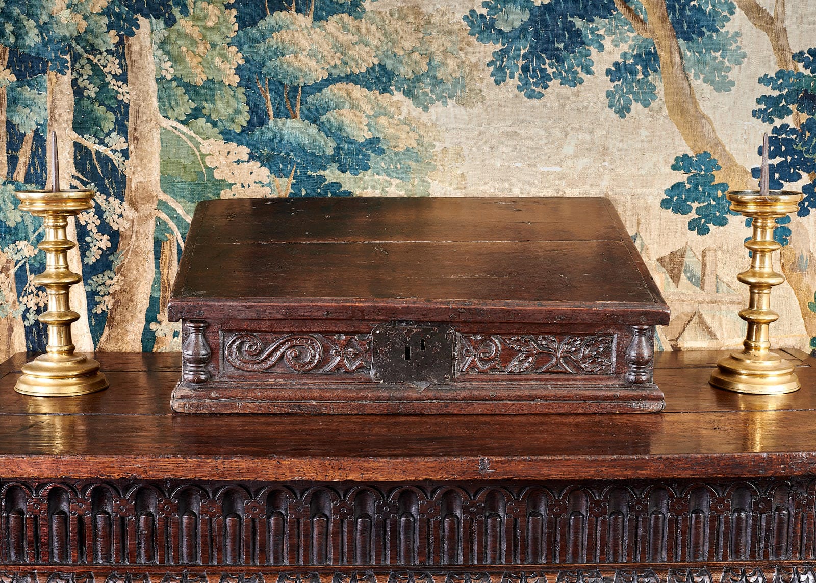 Charles I oak carved desk box