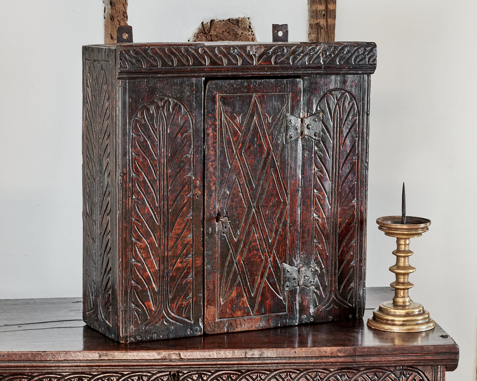 Charles I oak boarded mural cupboard
