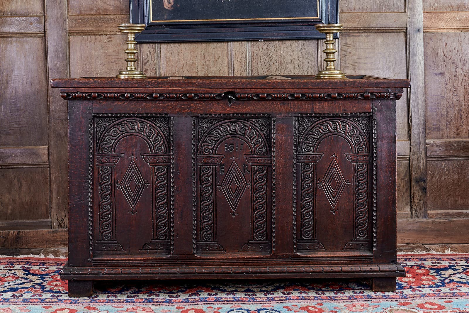 Elizabeth I oak carved chest