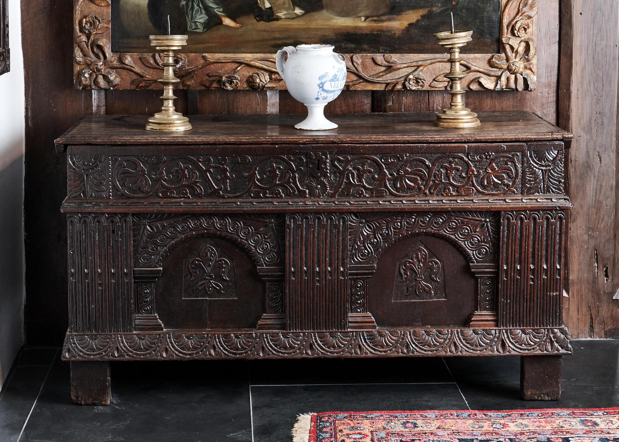 Elizabeth I oak carved chest