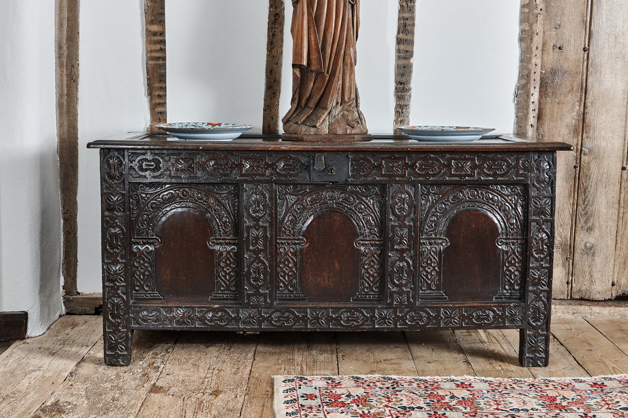 James I oak carved chest