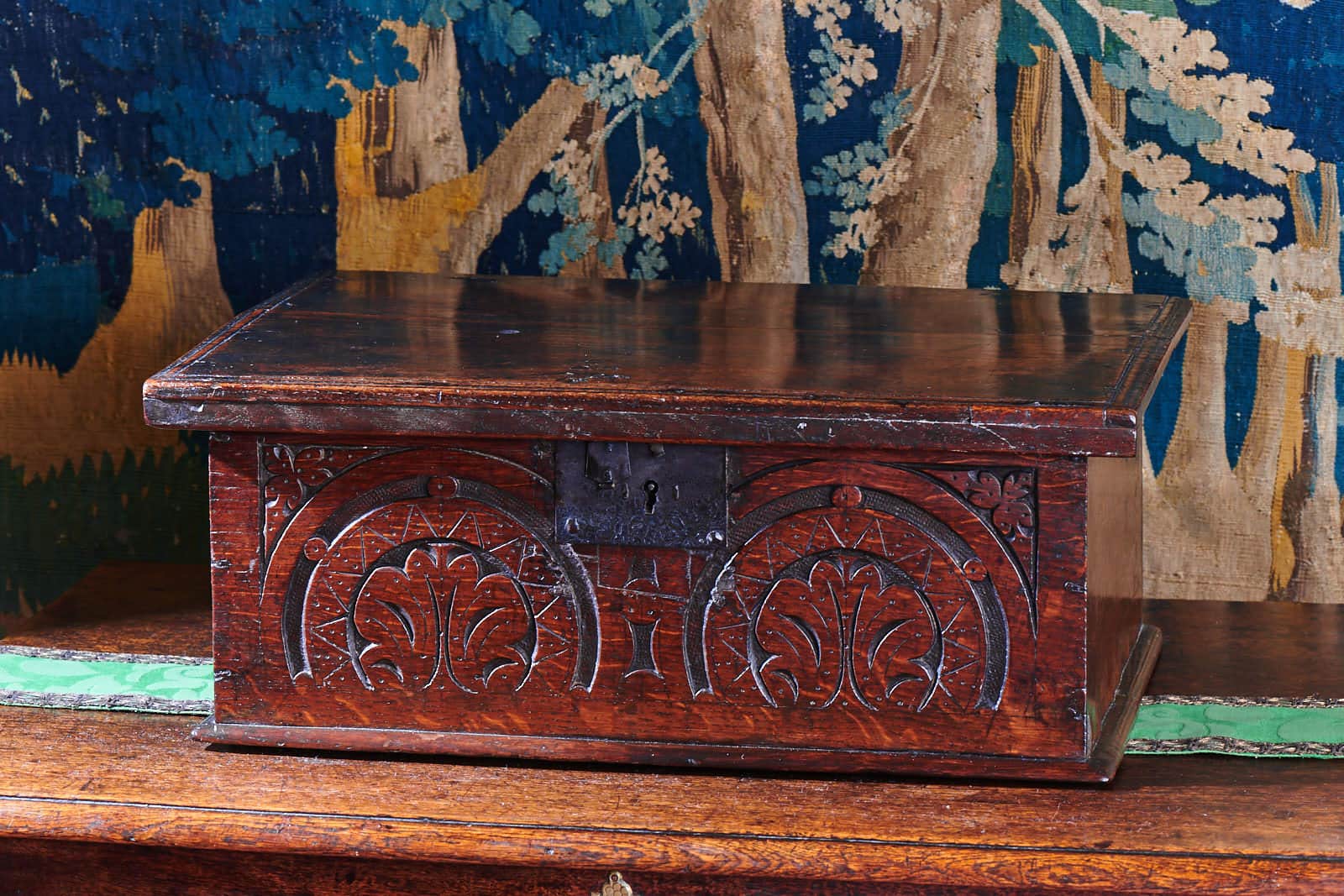 Charles II oak carved box