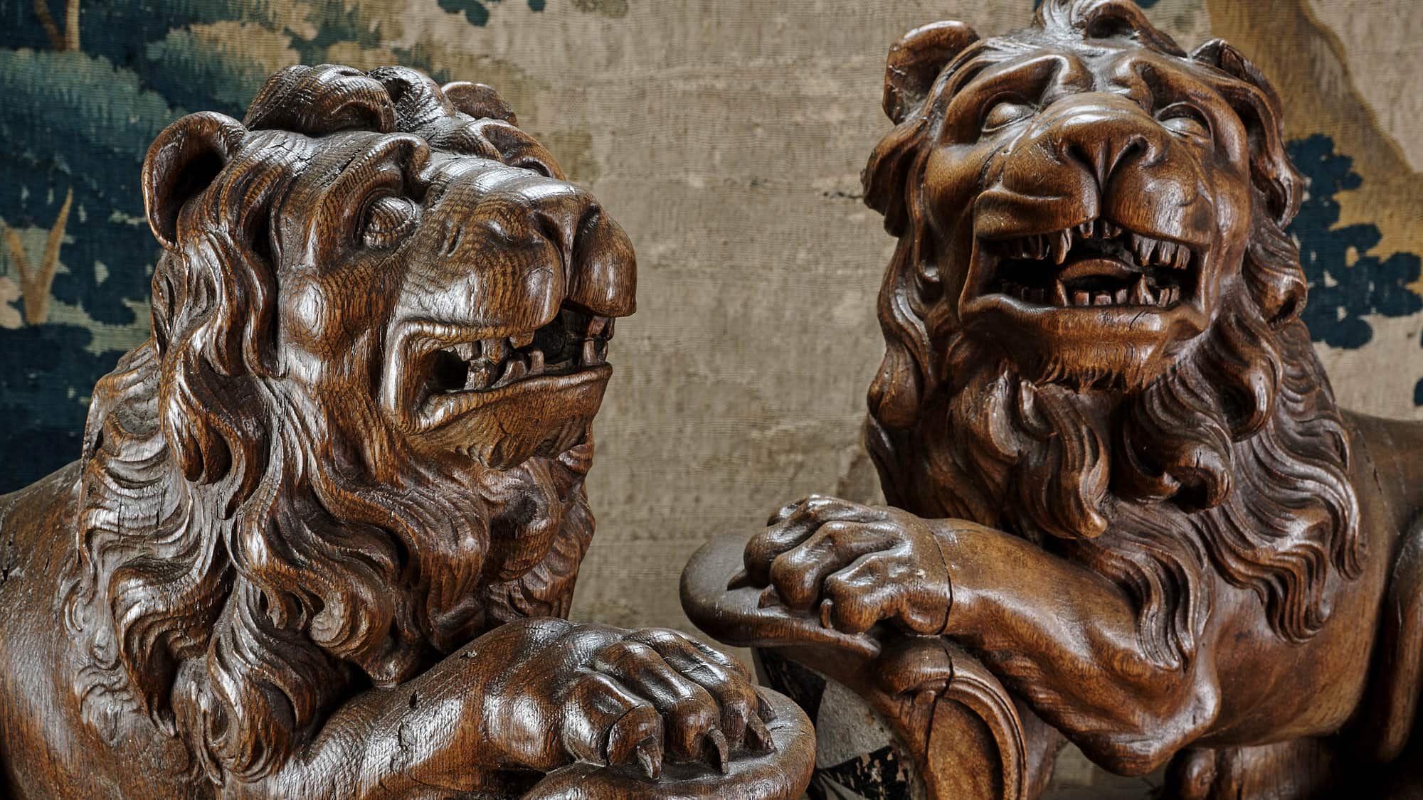Pair of 17th century heraldic lions