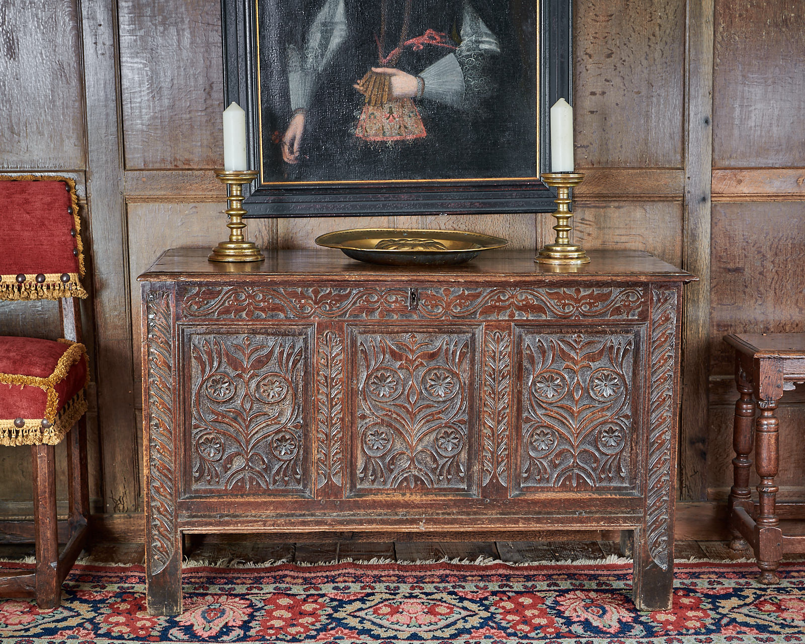 Charles II oak carved chest