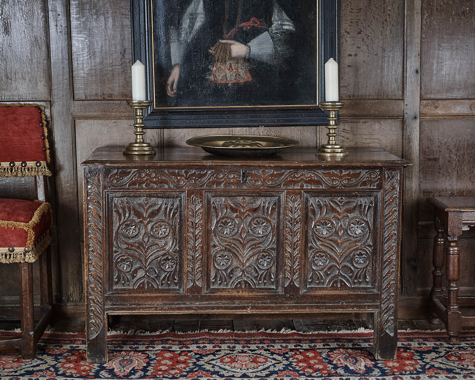 Charles II oak carved chest