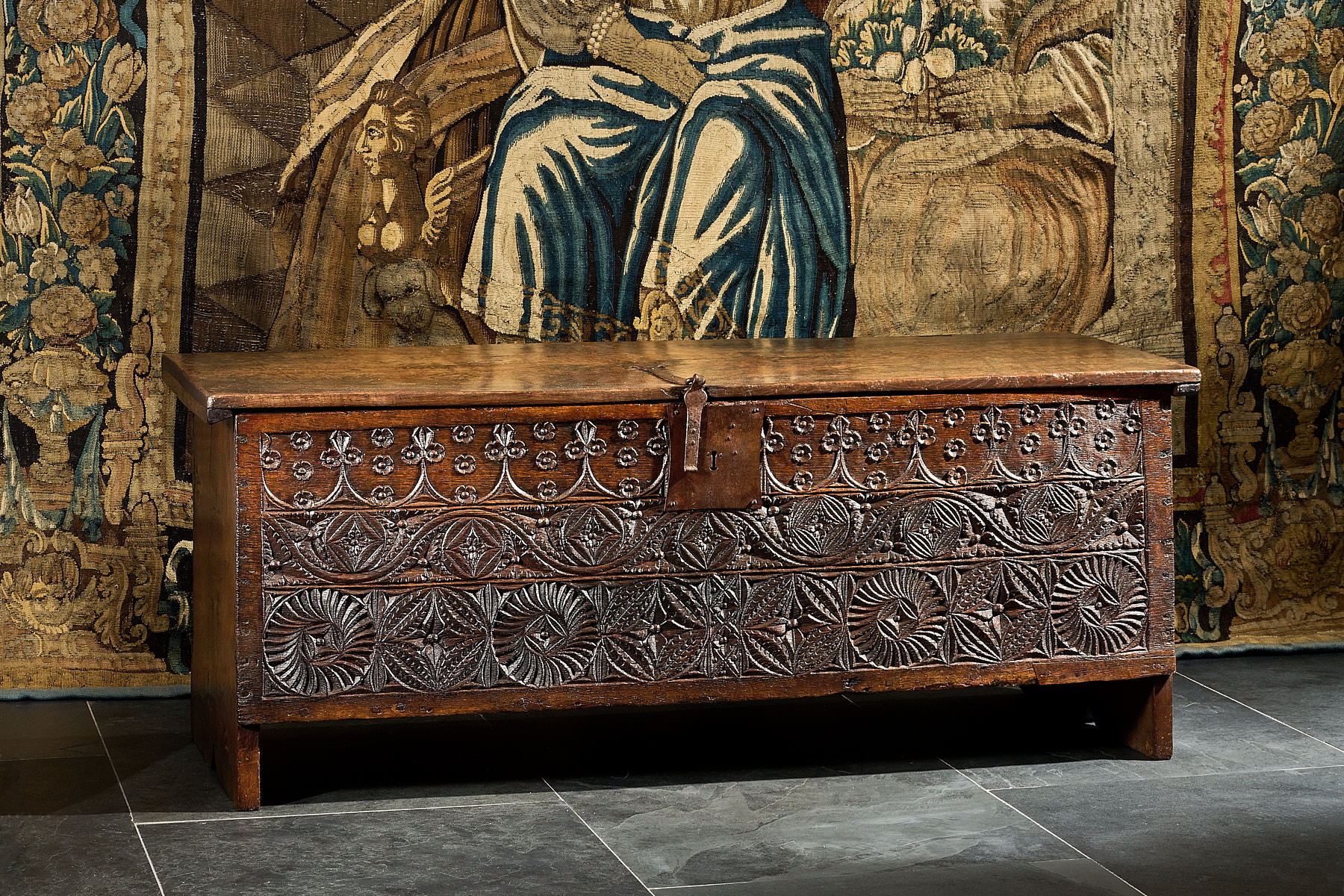 Henry VII boarded oak chest