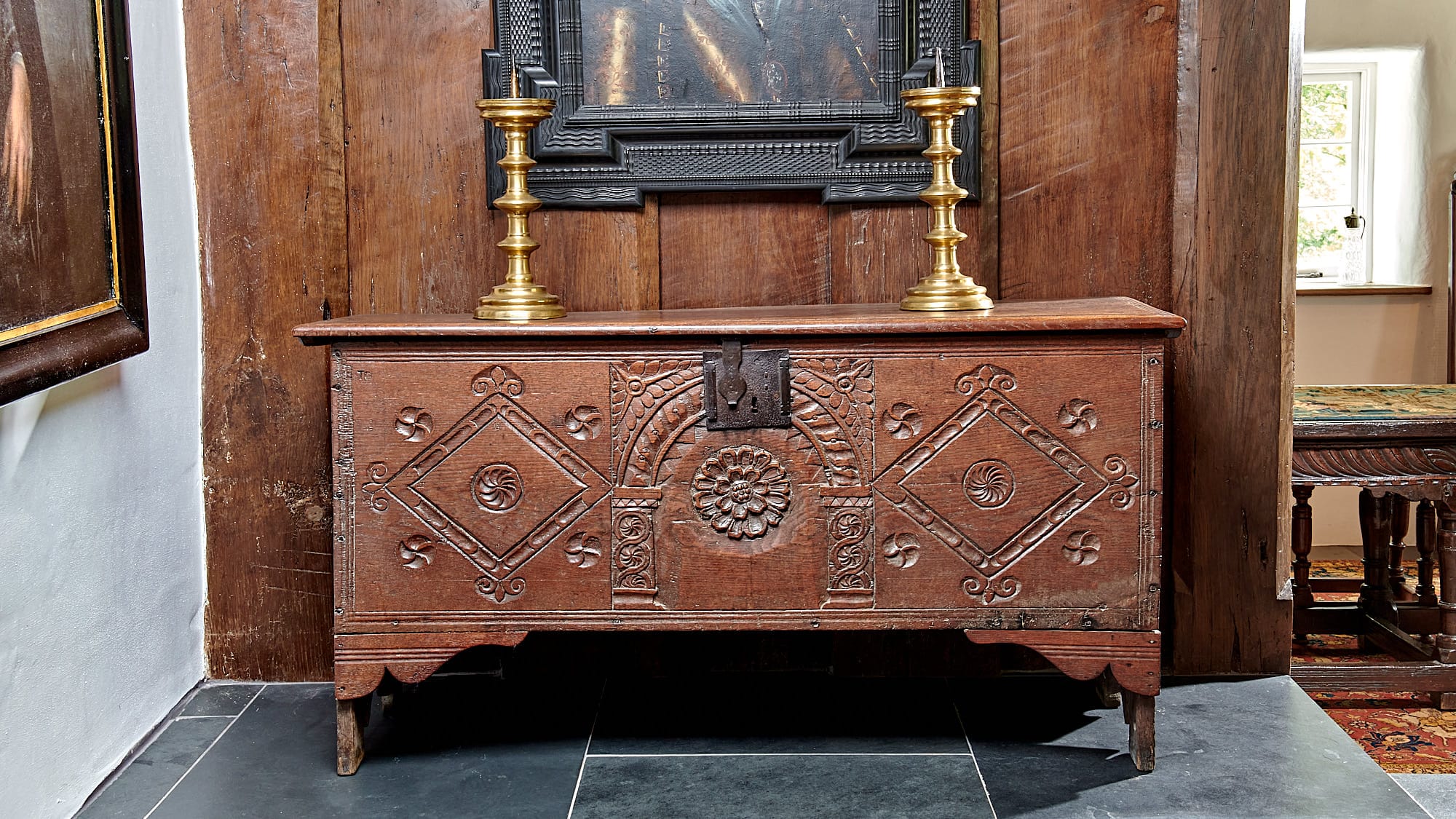 Elizabeth I oak boarded chest