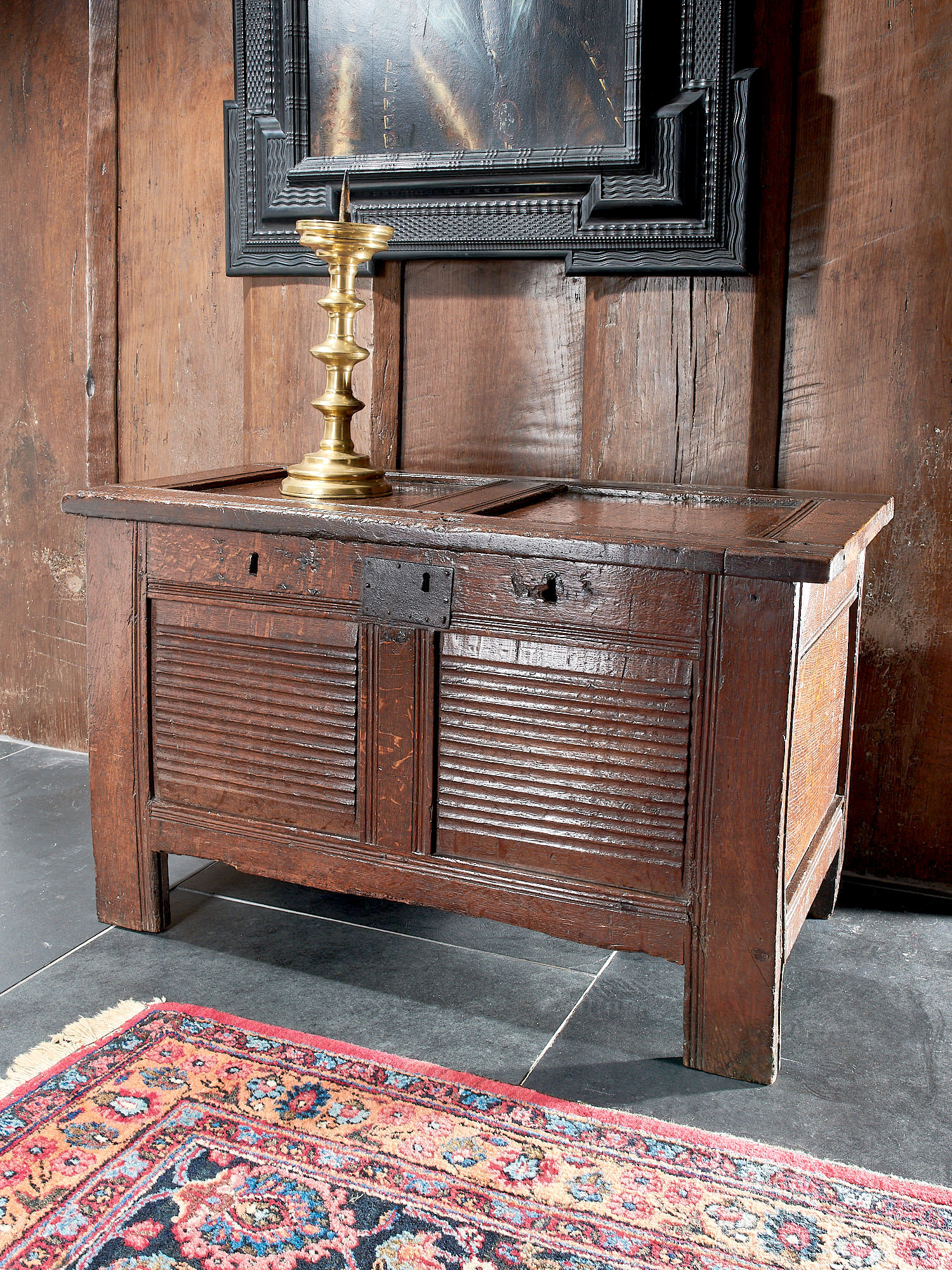 Henry VIII / Edward VI Oak Joined Chest with Horizontal Linenfold Panels