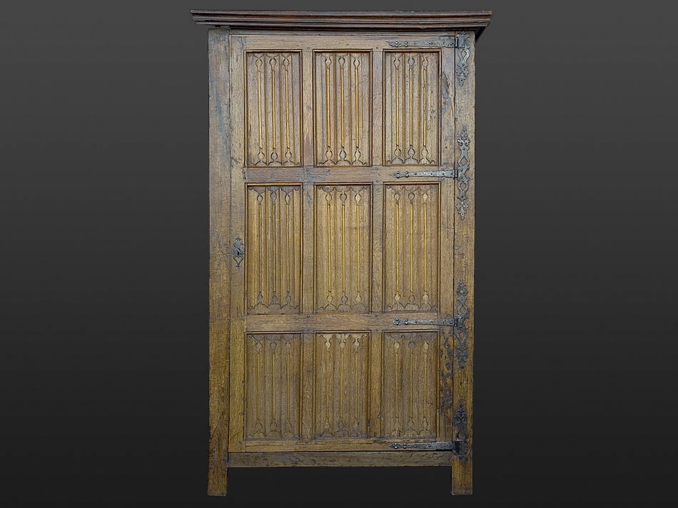 Gothic oak linenfold armoire