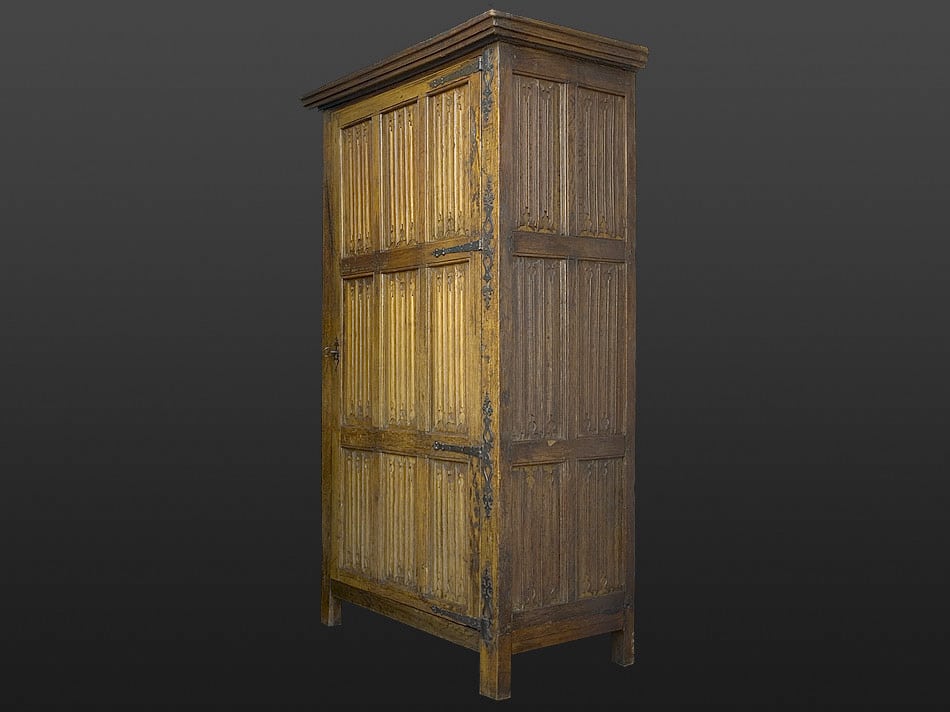 Gothic oak linenfold armoire