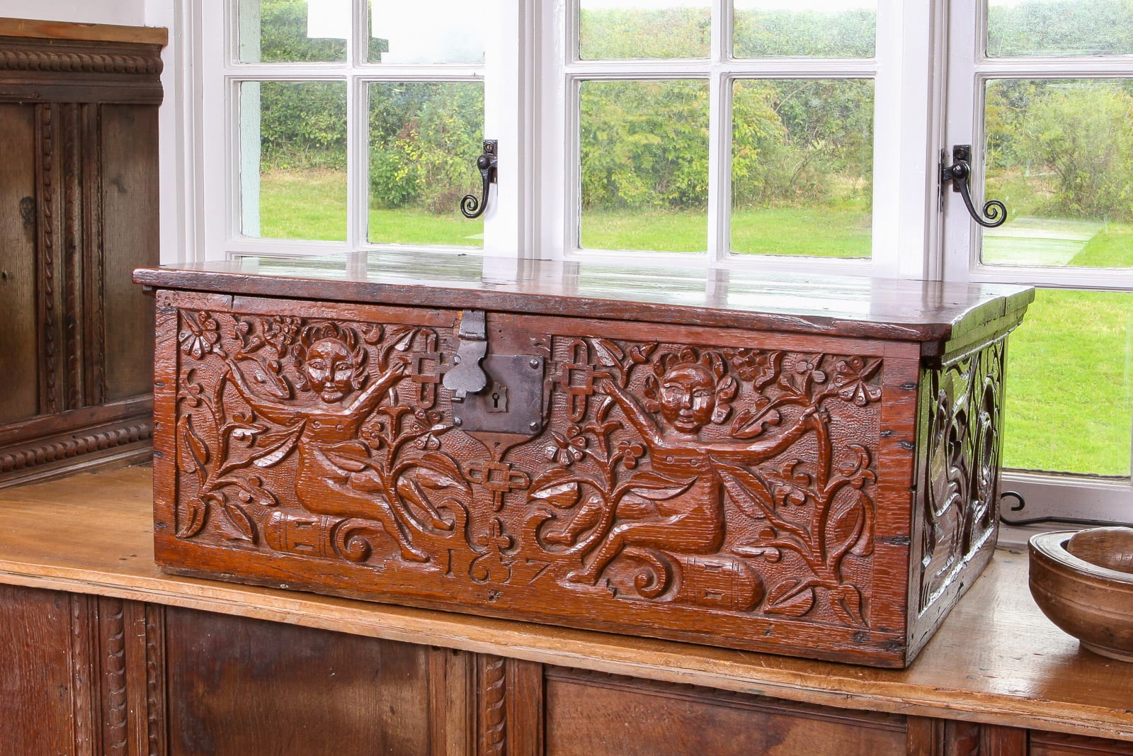 Charles I oak carved box