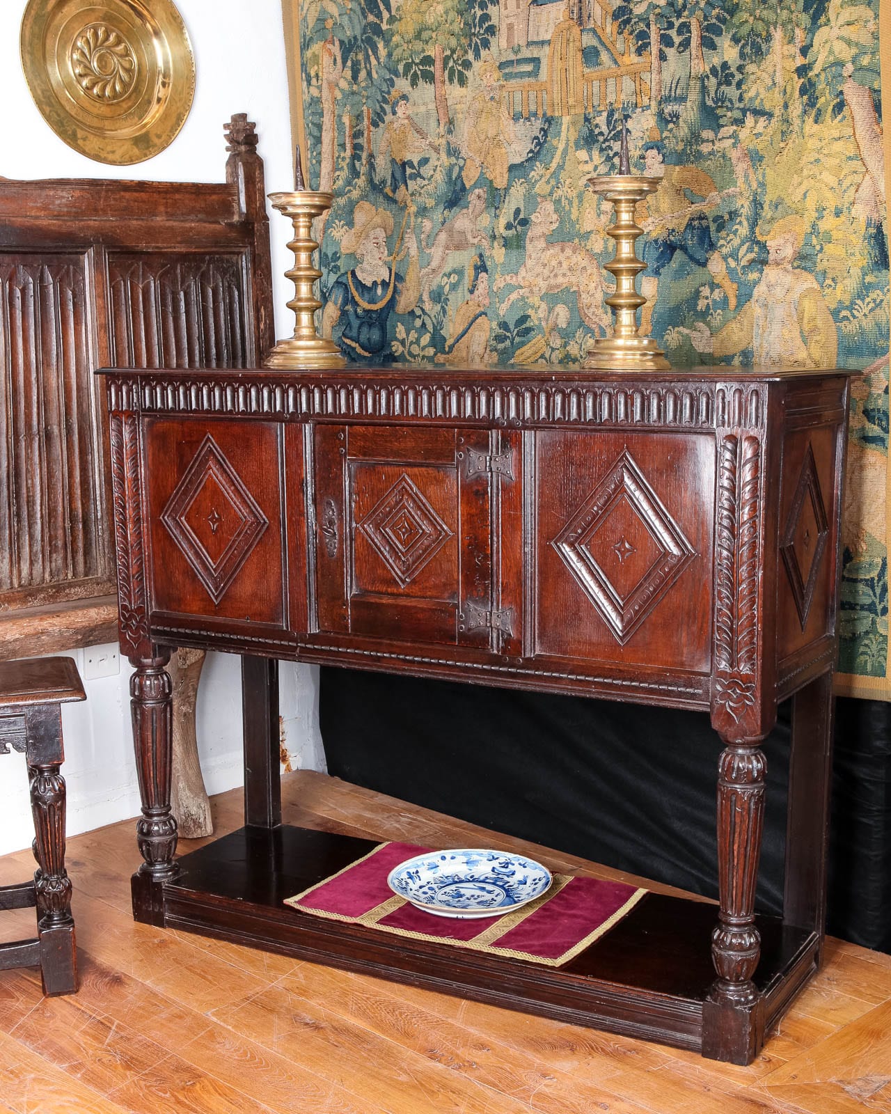 Elizabeth I oak carved livery cupboard