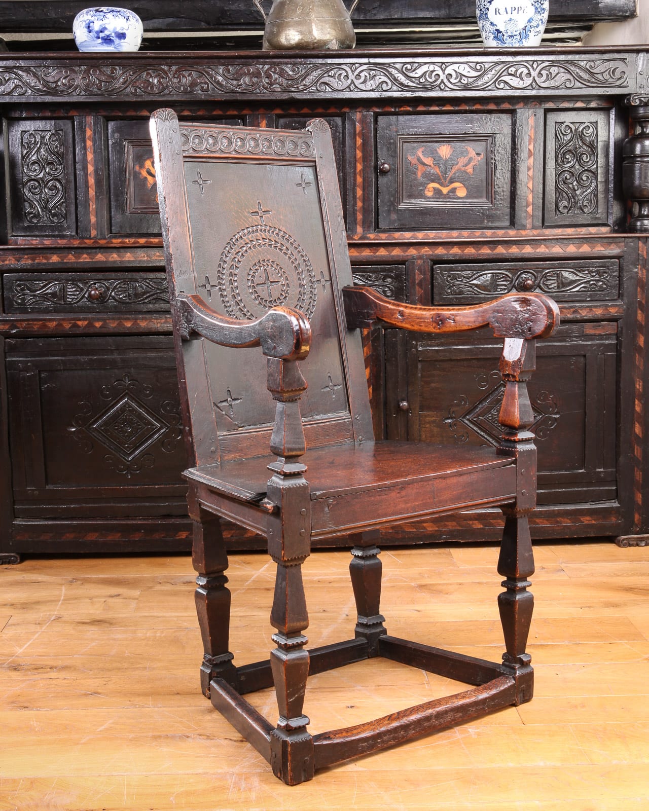 Elizabeth I oak carved armchair