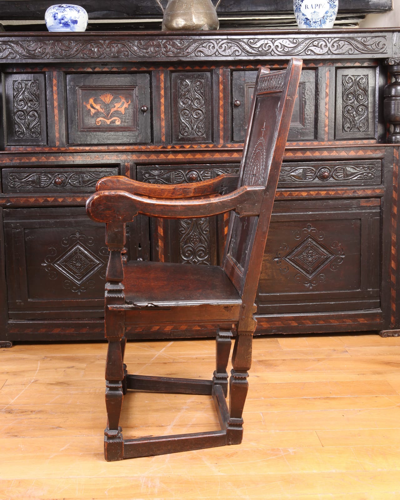 Elizabeth I oak carved armchair
