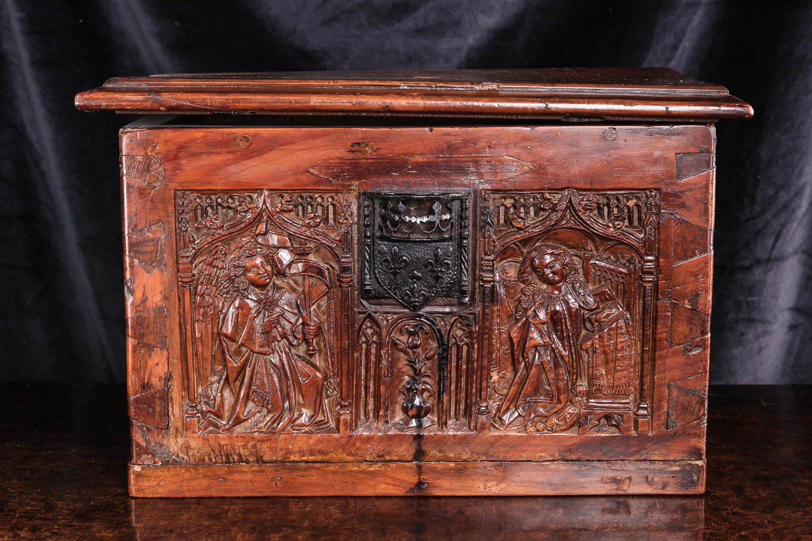 Gothic carved yew wood box