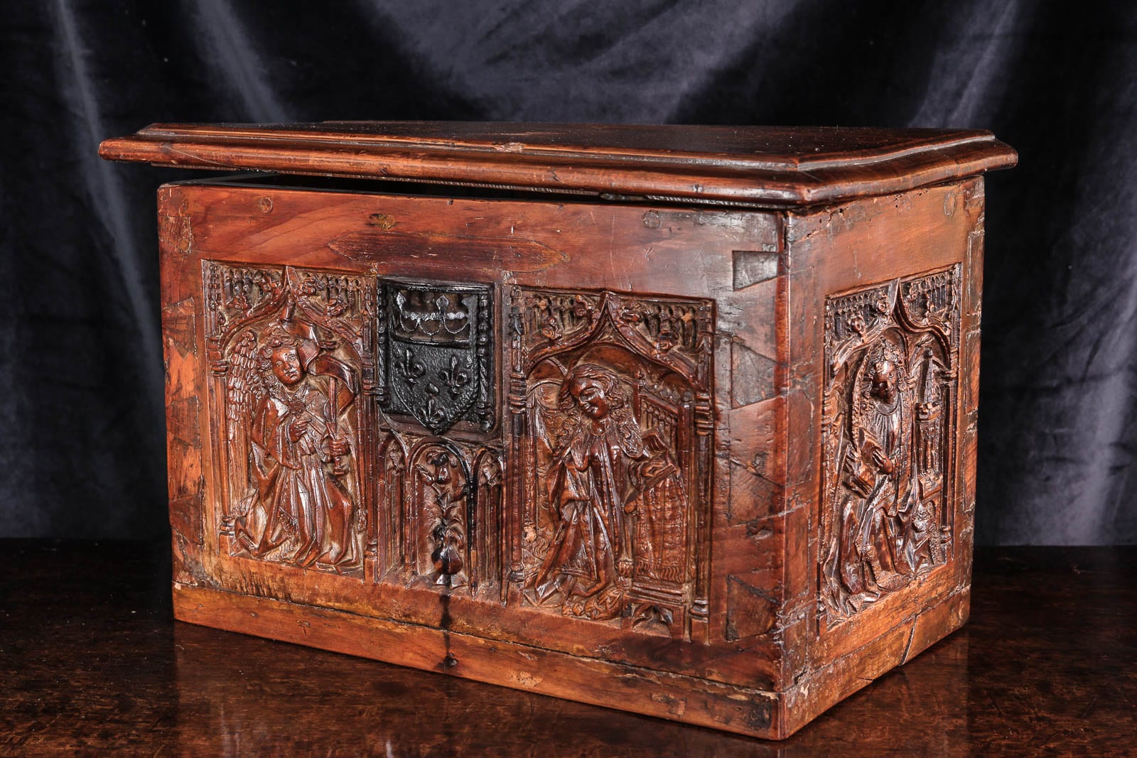 Gothic carved yew wood box