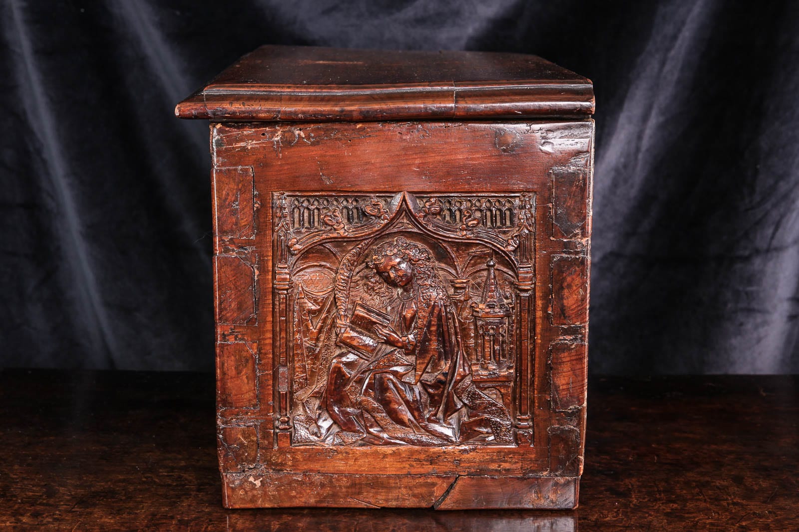 Gothic carved yew wood box