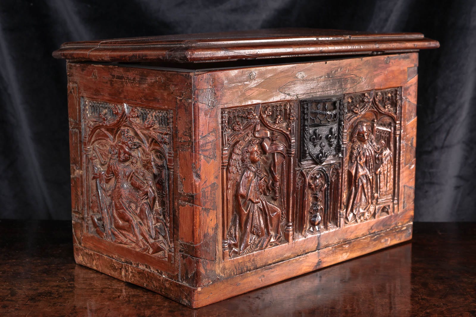 Gothic carved yew wood box