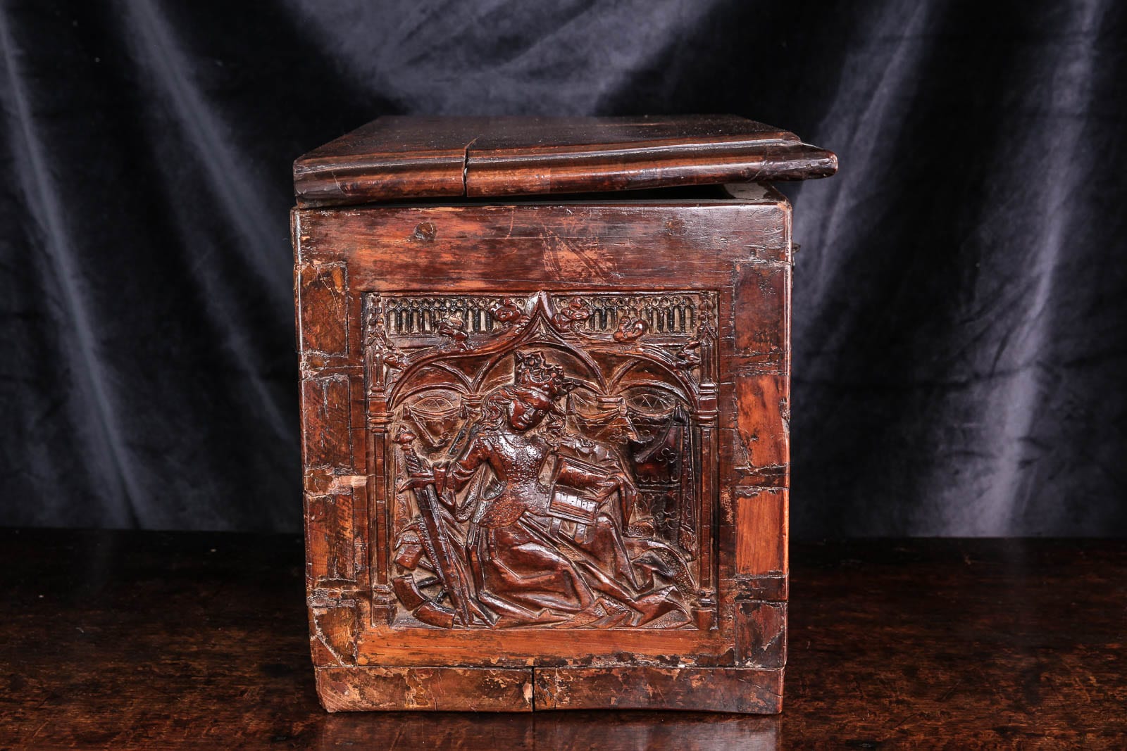 Gothic carved yew wood box