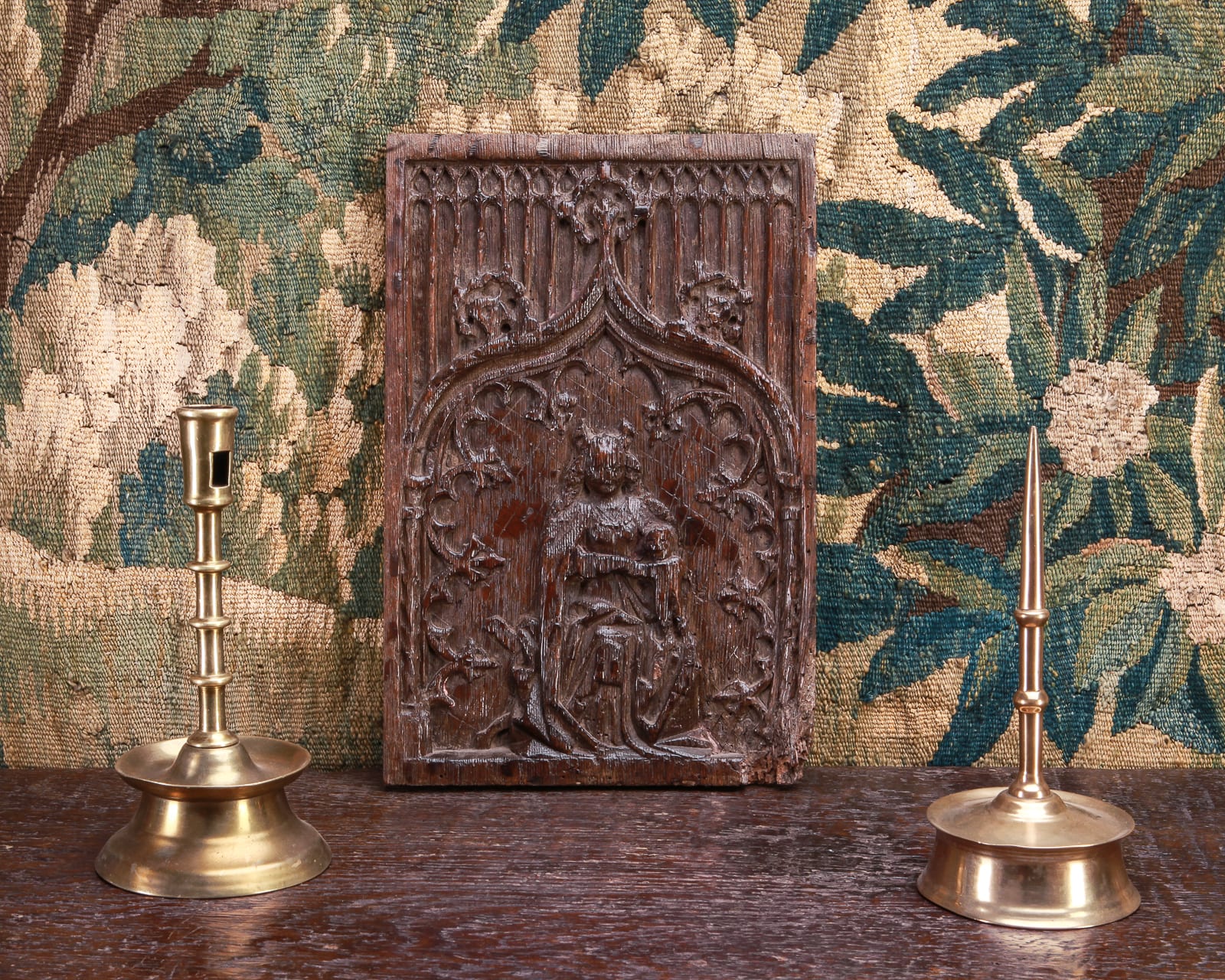Gothic carved Virgin and child panel