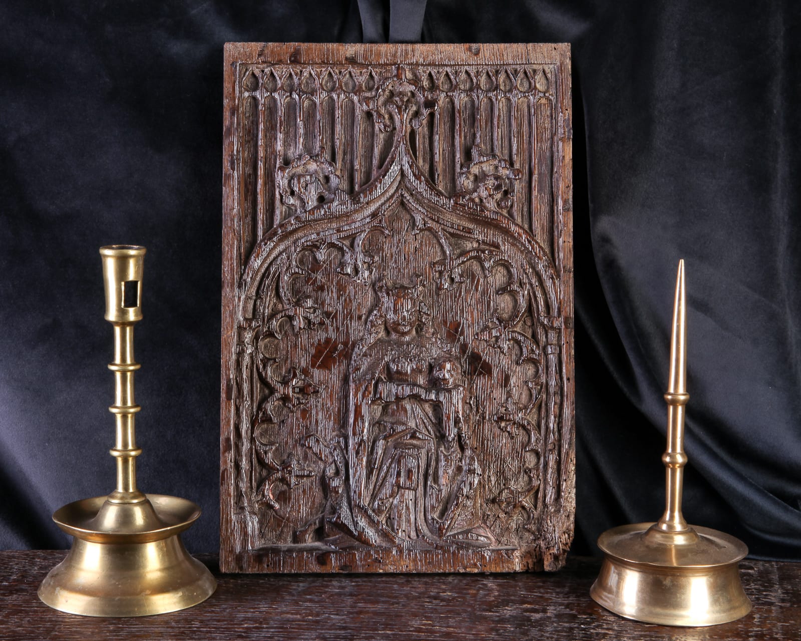 Gothic carved Virgin and child panel