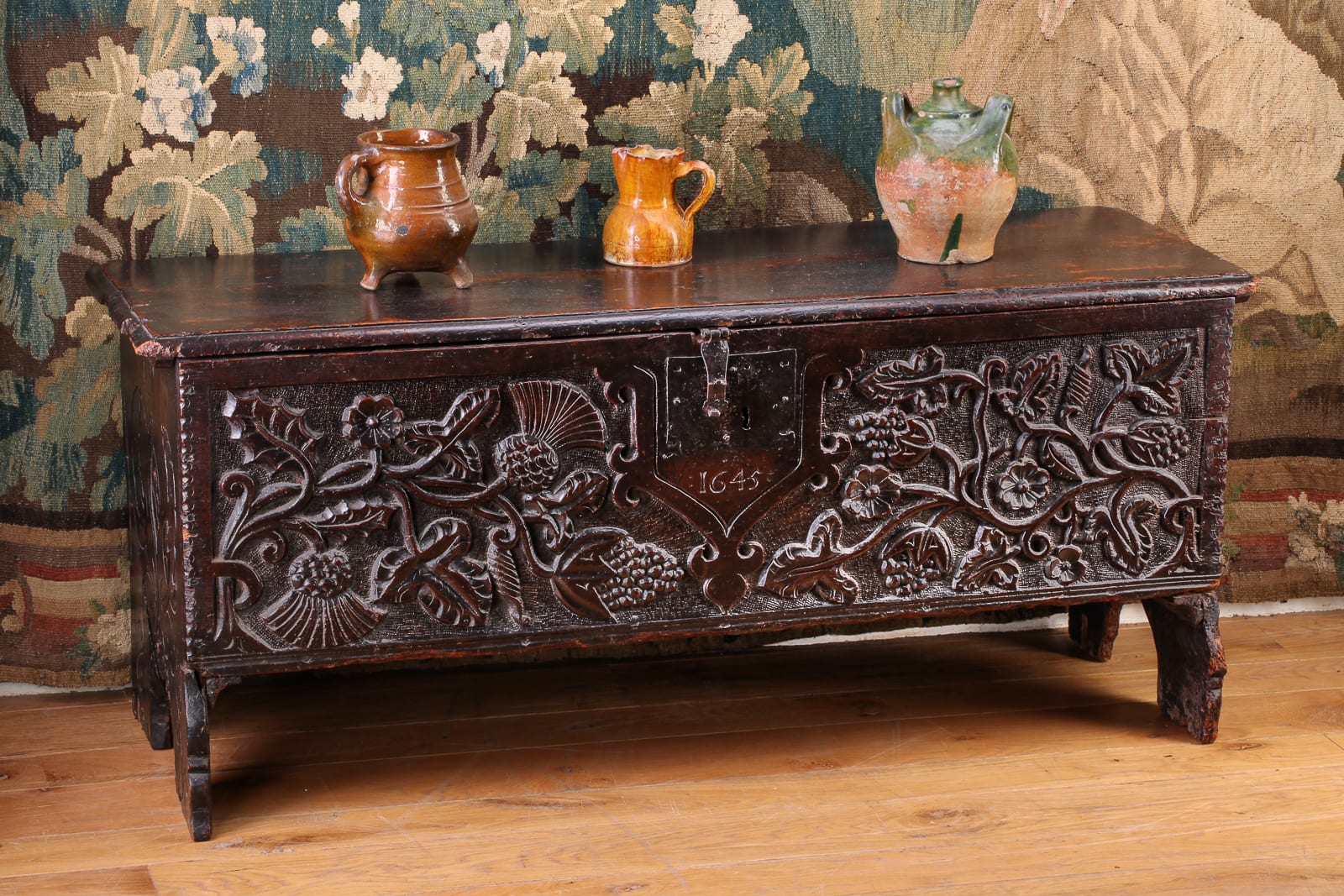 Charles I elm boarded chest