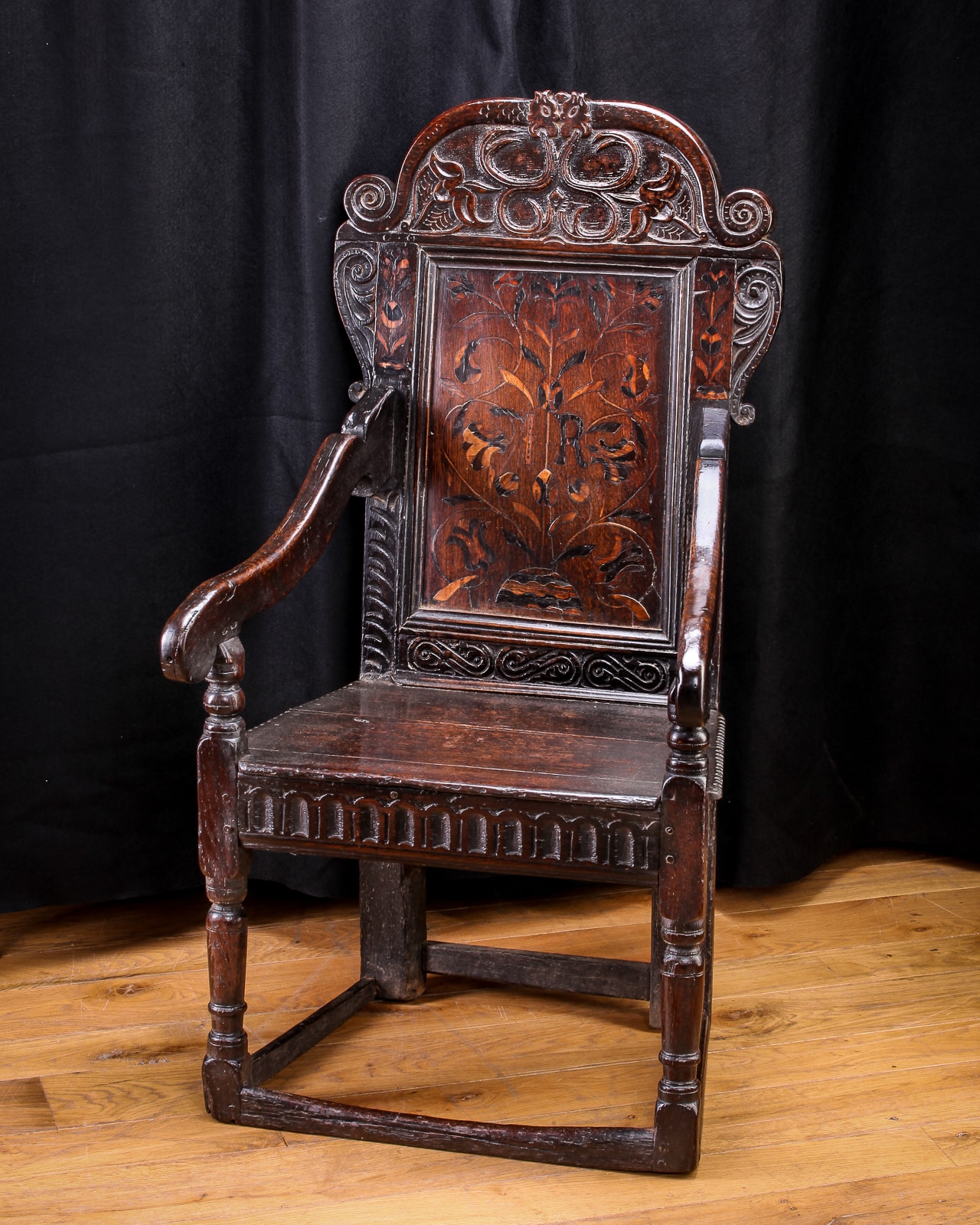 James I oak and marquetry armchair